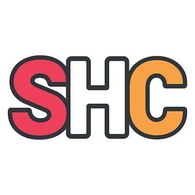 bold sans-serif font letters SHC with S in red, H in white, C in orange sticker