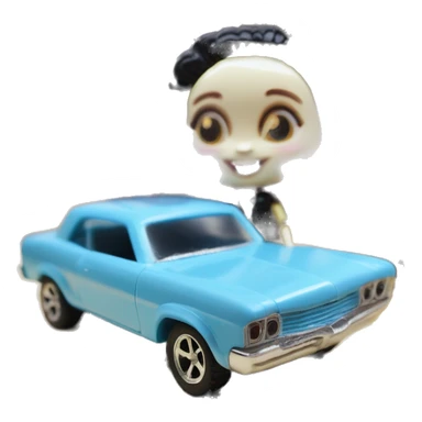Side view Baby blue Wednesday Addams Barbie Hot wheels Bone Shaker street rod sticker