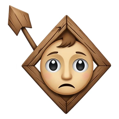 Bent brown arrow with a sad face sticker