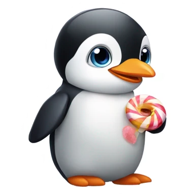 Cute baby penguin eating candy  sticker