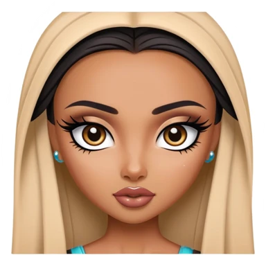 pretty bratz baddie, medium skin, dark long straight hair, arabian face, pretty eyeliner makeup sticker