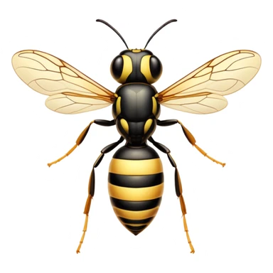 Beautiful and Majestic Wasp Portrait Emoji, Head and body rendered in serene repose with a gentle, confident smile, showcasing a refined, streamlined form with delicately patterned stripes and softly closed, focused eyes, Simplified yet exquisitely endearing features, highly detailed, glowing with a soft, drowsy radiance, high shine, relaxed and utterly noble, stylized with an air of regal insect elegance, soft glowing outline, capturing the essence of a beautiful and majestic wasp that embodies the refined power of nature! sticker