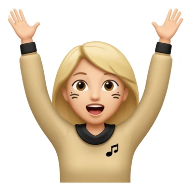 cartoon character open mouth arms raised larila musical notes playful singing sticker