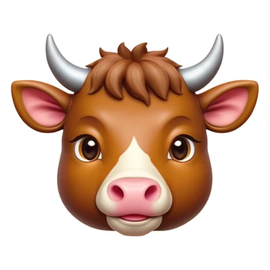Cinematic Cute Domestic Ox Portrait Emoji, Head tilted playfully and inquisitively, with a robust, compact build and a polished hide adorned with subtle natural patterns, round, sparkling eyes full of gentle curiosity, Simplified yet irresistibly adorable features, highly detailed, glowing with a warm, friendly glow, high shine, affectionate and grounded, stylized with a touch of rustic charm, soft glowing outline, capturing the essence of a mischievous yet loving ox that feels like it could amble out of the screen into your arms! sticker