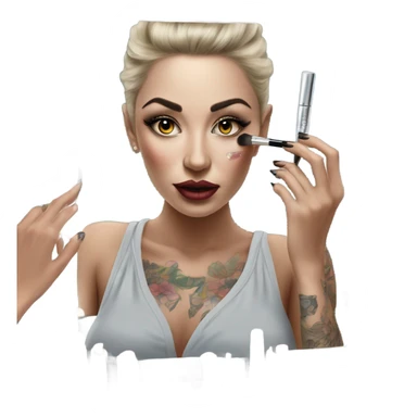 Hyper Realistic Beautiful lightly tattooed woman applying make-up in a mirror  sticker