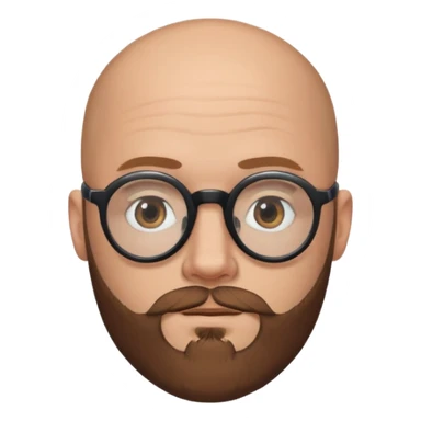 emoji 32-year-old white man, bald with a brown beard, wearing round black glasses sticker