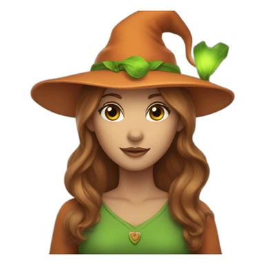 female deer in orange witch hat with green eyes and brown hair sticker