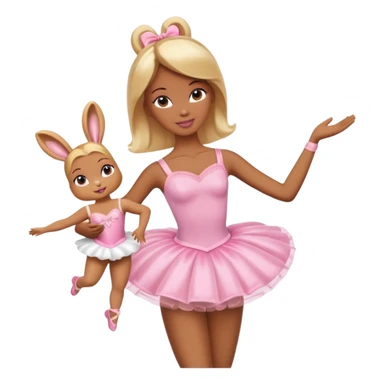 Brown skin blonde hair barbie ballerina holding bunny  sticker