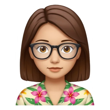 Hawaii female with fair skin. Shoulder length straight brown hair. Brown eyes with glasses. sticker