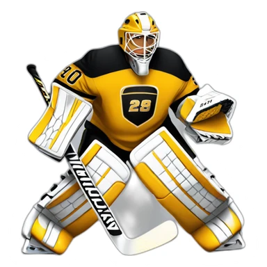 Ice hockey goalie with black and gold pads sticker