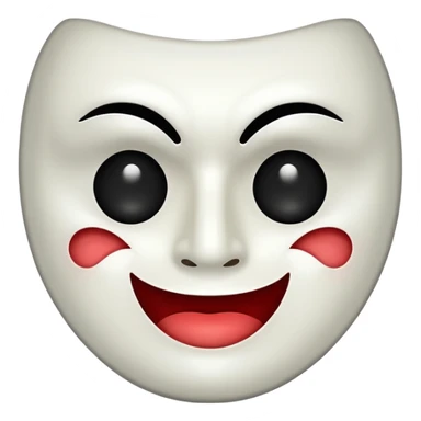 Half happy half sad face, split down middle half smile half frown on white theater mask with hollow mouth and hollow eyes sticker