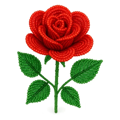 french beaded red rose, stylized, vibrant red beads, green beaded leaves, delicate craftsmanship, isolated, no background sticker