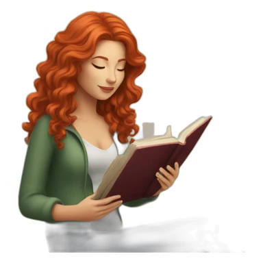 White woman with long curly red hair reading a book with a glass of wine in a park sticker