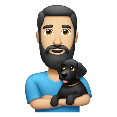 man black hair blue eyes beard and mustache holding black Labrador  sticker