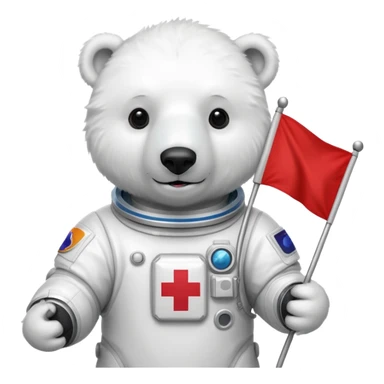 Polar bear in space suit, holding red rectangle flag sticker