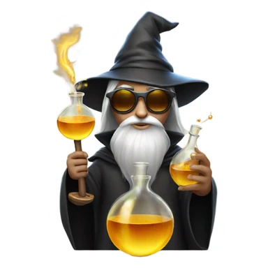 Young wizard mixing potions while wearing sunglasses sticker