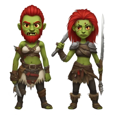 Berserker orc woman with red beard & red mohican with weapon sticker