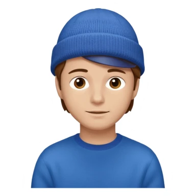 uomo giovane, capelli marroni, pelle chiara, cappello blu e maglione marrone chiaro sticker