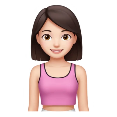 Koyu kahverengi orta boyda düz saçlı koyu kahverengi gözlü pembe beyaz crop tarzı kıyafetli  açık tenli kız sticker