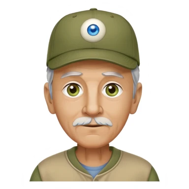 Blue eyed elderly Old man with olive green baseball cap sticker