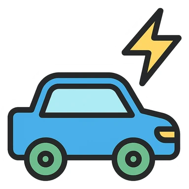 color outline icon of a car with power lines or energy sticker