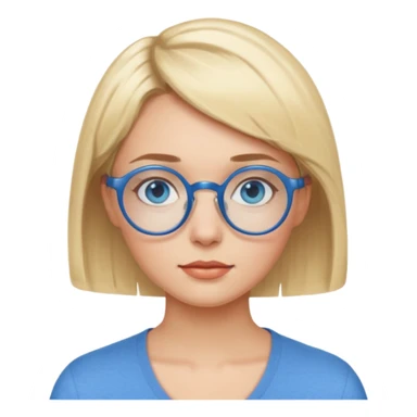woman with short blonde haire, blue eyes and blue round glasses sticker