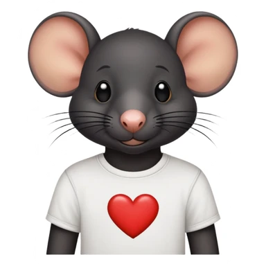 All black rat with "stevie ❤️" on his T shirt sticker