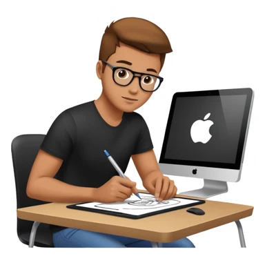 designer drawing in a digital table with his computer sticker