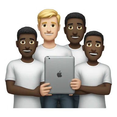 white men standing with ipad sticker