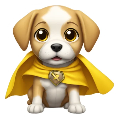 a cute hero puppy posing as a hero with a yellow cape sticker