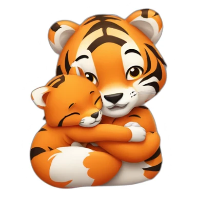 Tiger hugs small fox tightly sticker