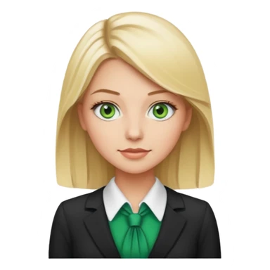 blonde real estate broker, 20 years old, green eyes, wears a cute corporate dress sticker