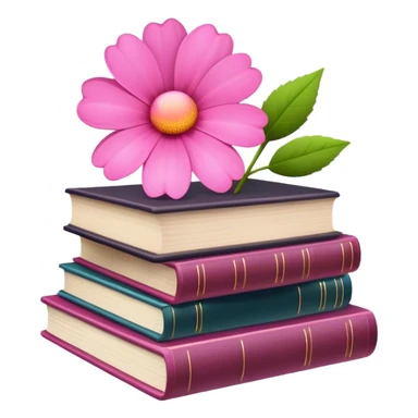 Some books with a pink flower sticker