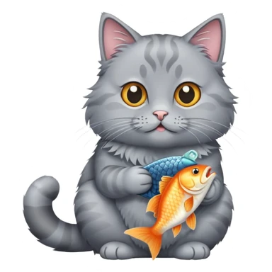 gray cat sitting and eating a fish sticker
