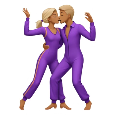 Last two brain cells dancing looking weird and kissing. not iphone emoji style. they wear purple jumpsuits sticker