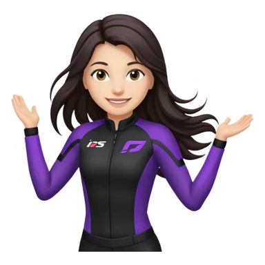 brunette long hair woman with black racing outfit with single purple strips on arms sticker