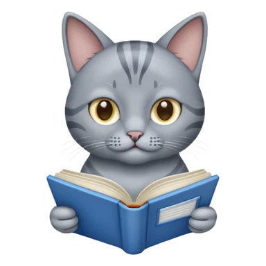 gray Cat reading blue book sticker