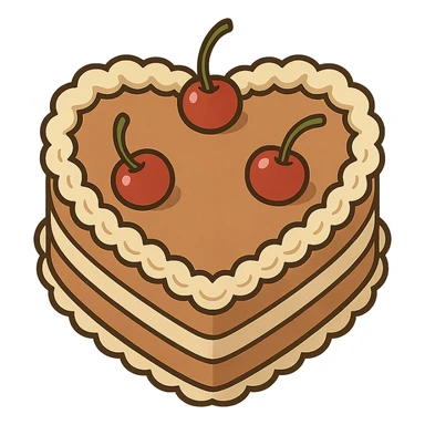 flat toon heart-shaped vintage-style cake with cherries sticker
