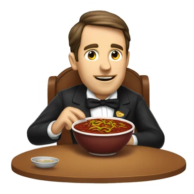 Stephen Foster eating a bowl of chili sticker