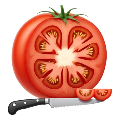 knife cutting a ripe red tomato sticker