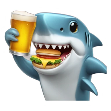 shark drink beer and eats burger sticker