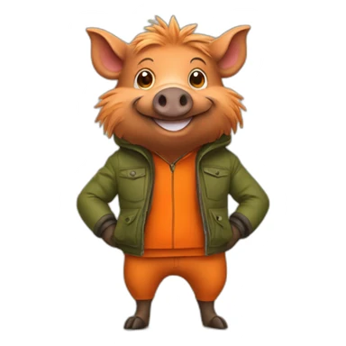 Happy wild boar with orange jacket sticker