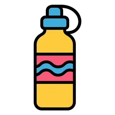 water bottle decoration icon with black outlines in colorful style sticker