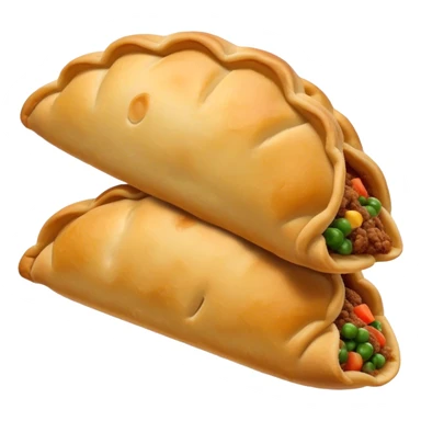 Cinematic Realistic Empanadas Dish Emoji, showcasing crispy fried turnovers filled with spiced meat and vegetables rendered with rich textures and dynamic, appetizing lighting. sticker