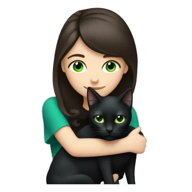 White brunette with blue eyes hugging black cat with green eyes sticker