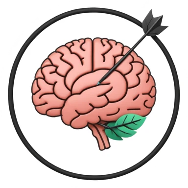 Minimalistic flat vector icon, iOS style, thin black contour on white background. Human brain with two arrows in a circle around it, symbolizing thought change. No text, no shadows. sticker