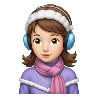 Victorian ice skater in a long dress. She is wearimg a scarf and earmuffs. She has brown hair. sticker