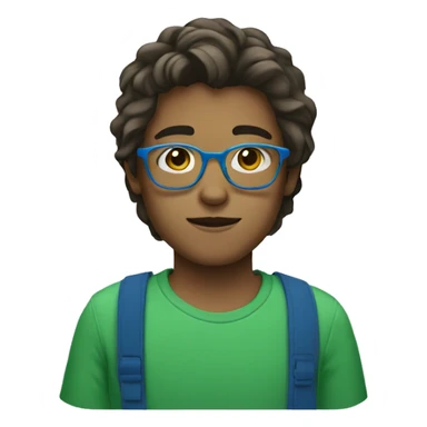 a boy in a green shirt, blue glasses and Medium long hair   sticker