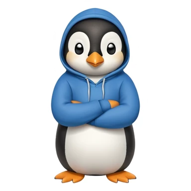 friendly anthropomorphised penguin in a hoodie and jeans relaxed pose with arms folded sticker