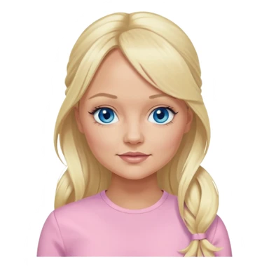 Emma Bunton blue eyes, long blonde ponytail hair, light pink outfit sticker